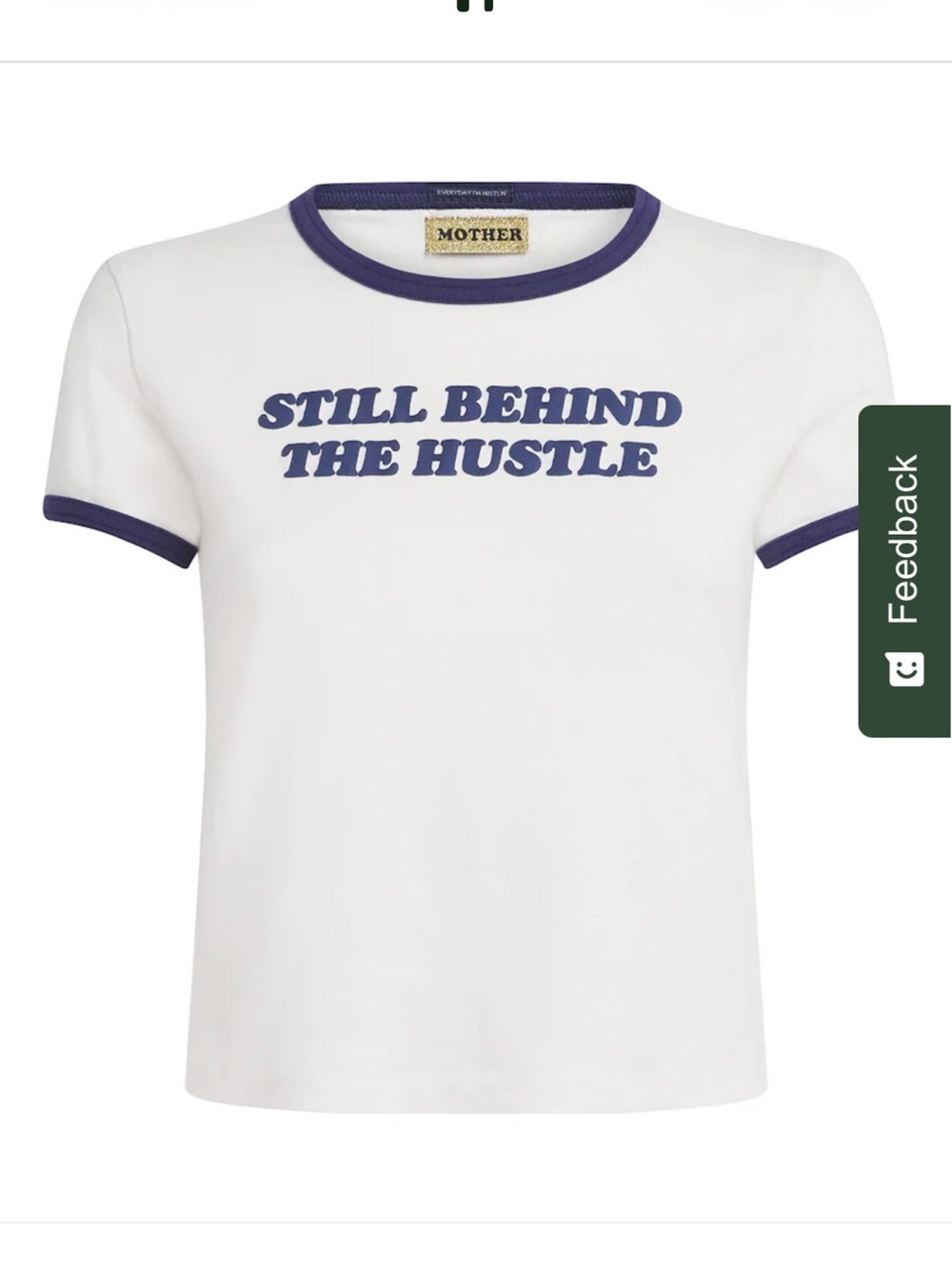 MOTHER White Ringer Tee with Navy Text and Trim